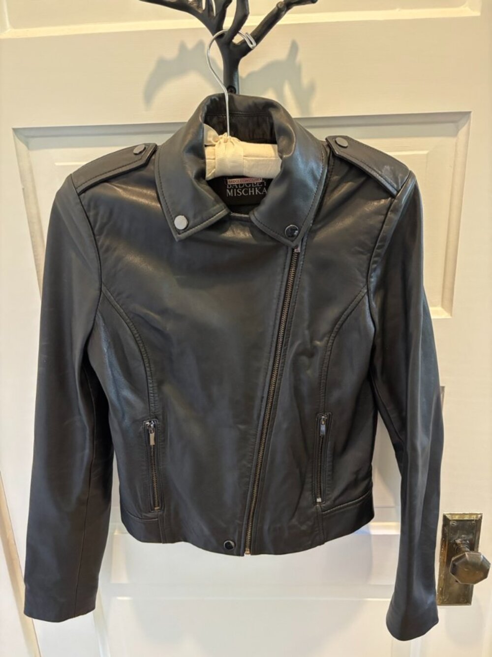 Badgley Mischka Black Leather Moto Jacket - Size XS - Excellent Condition - Picture 4 of 7